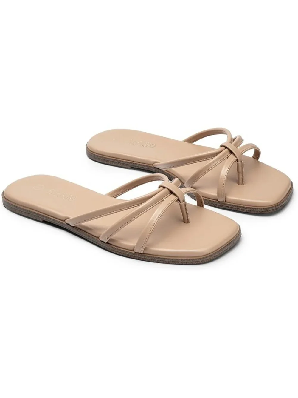 Women's Natural Summer Comfortable Slip On Square Toe Flat Sandals For Beach